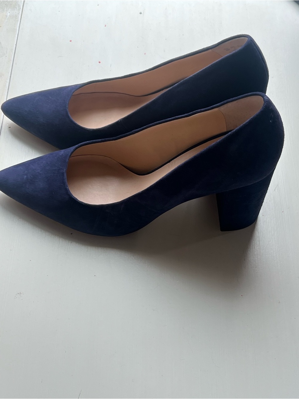 Franco Sarto  Pointed Block Heel Pumps in Navy Blue suede